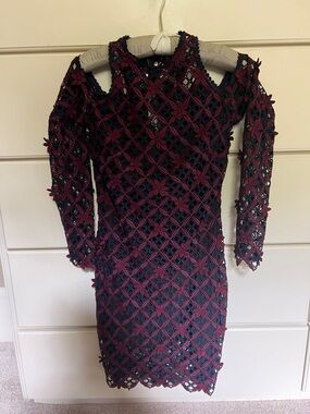 Self-Portrait Burgundy navy 3D Long Sleeve Dress 4